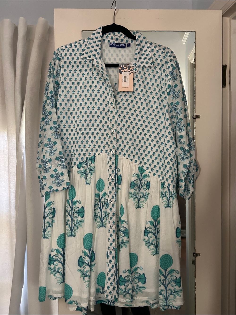 Tuckernuck Teal and White Printed Tiered Button-Front Midi Dress